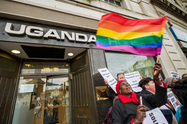 LGBT Protesters outside The Ugandan High Commission in London